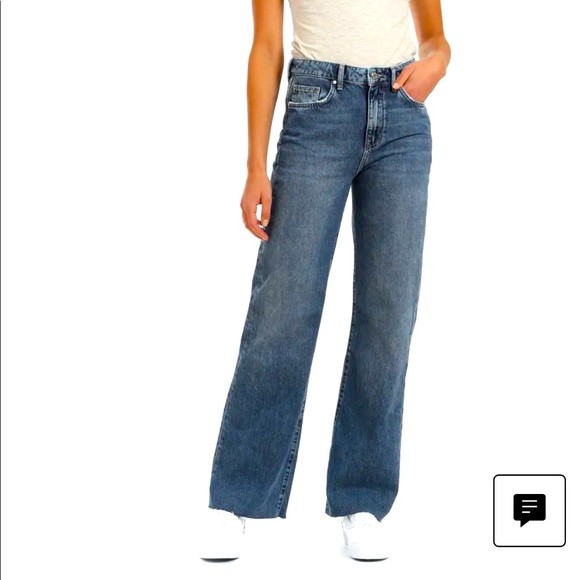 Mavi Denim - Mavi Victoria Brushed Raw Hem Wide Leg Nonstretch Cotton Jeans, Size 25x30